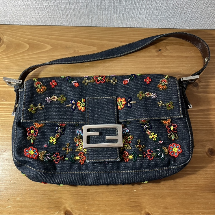 FENDI フェンディ マンマ ビーズ ショルダーバッグ デニム